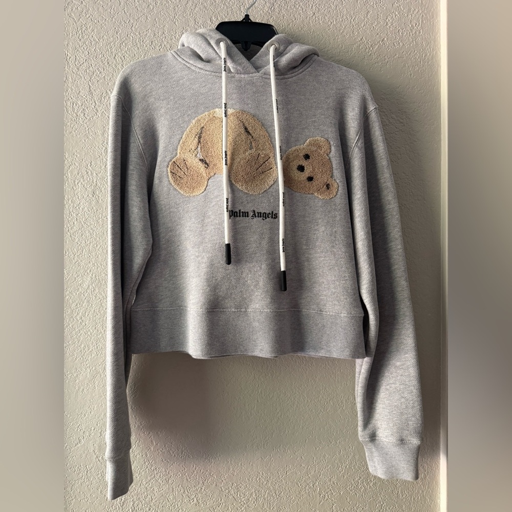 NEW $800 Palm Angels Grey Teddy Bear Cotton Knit Hoodie size XS AUTHENTIC - Picture 3 of 8